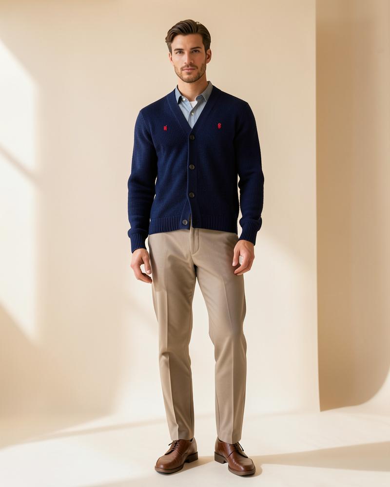 Polo Ralph Lauren Stickad Cardigan Marinblå på modell